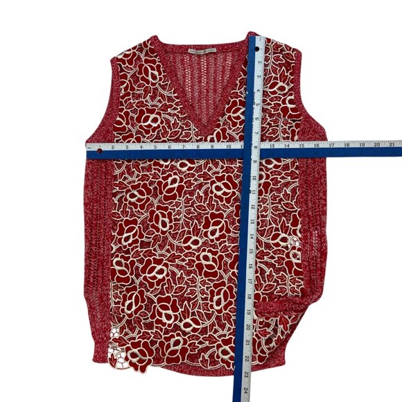 Marco De Vincenzo Sweater Tank Vest 40 US/4 Red Crochet Lace Sleeveless V-Neck - Picture 6 of 13